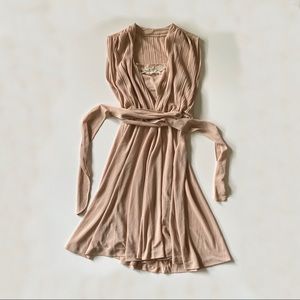 Vtg 70s 80s Beige Sleeveless Appliqué Disco Dress